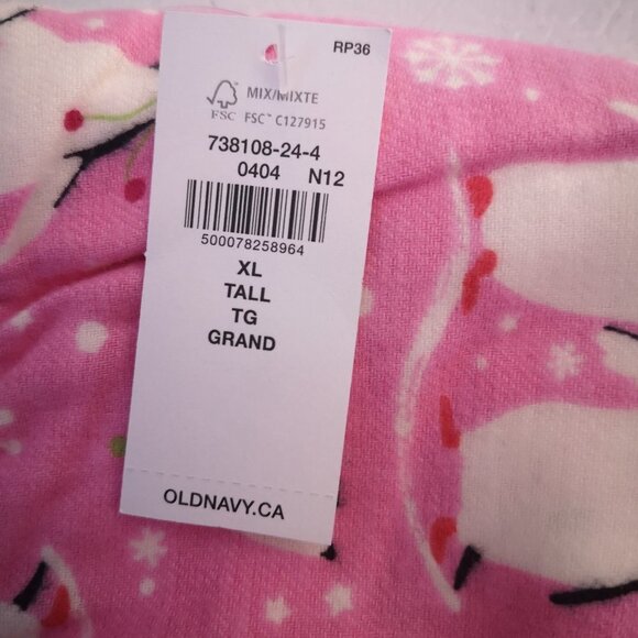 NWT Old Navy Men's Pink with Penguins Flannel Sleep Pants - Picture 6 of 9